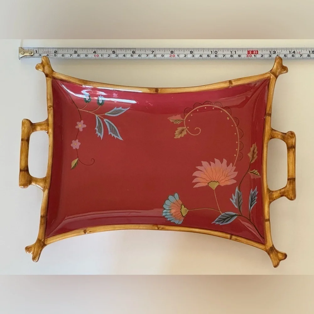 Tracy Porter Artesian Road Hand Painted “Bamboo” Trim Handle Fine China Tray